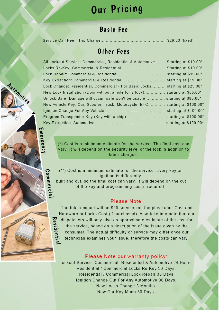 Lock Safe Services Vienna, VA 703-574-6796 - Pricelist-2